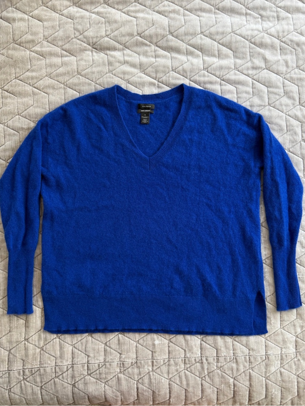 Halogen 100% Cashmere V-Neck Sweater Cobalt Blue M
